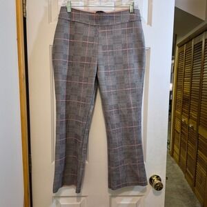 Zara Womens Pink Gray Plaid Flare Leg Stretch Trousers Pants Size L 5644/224/800